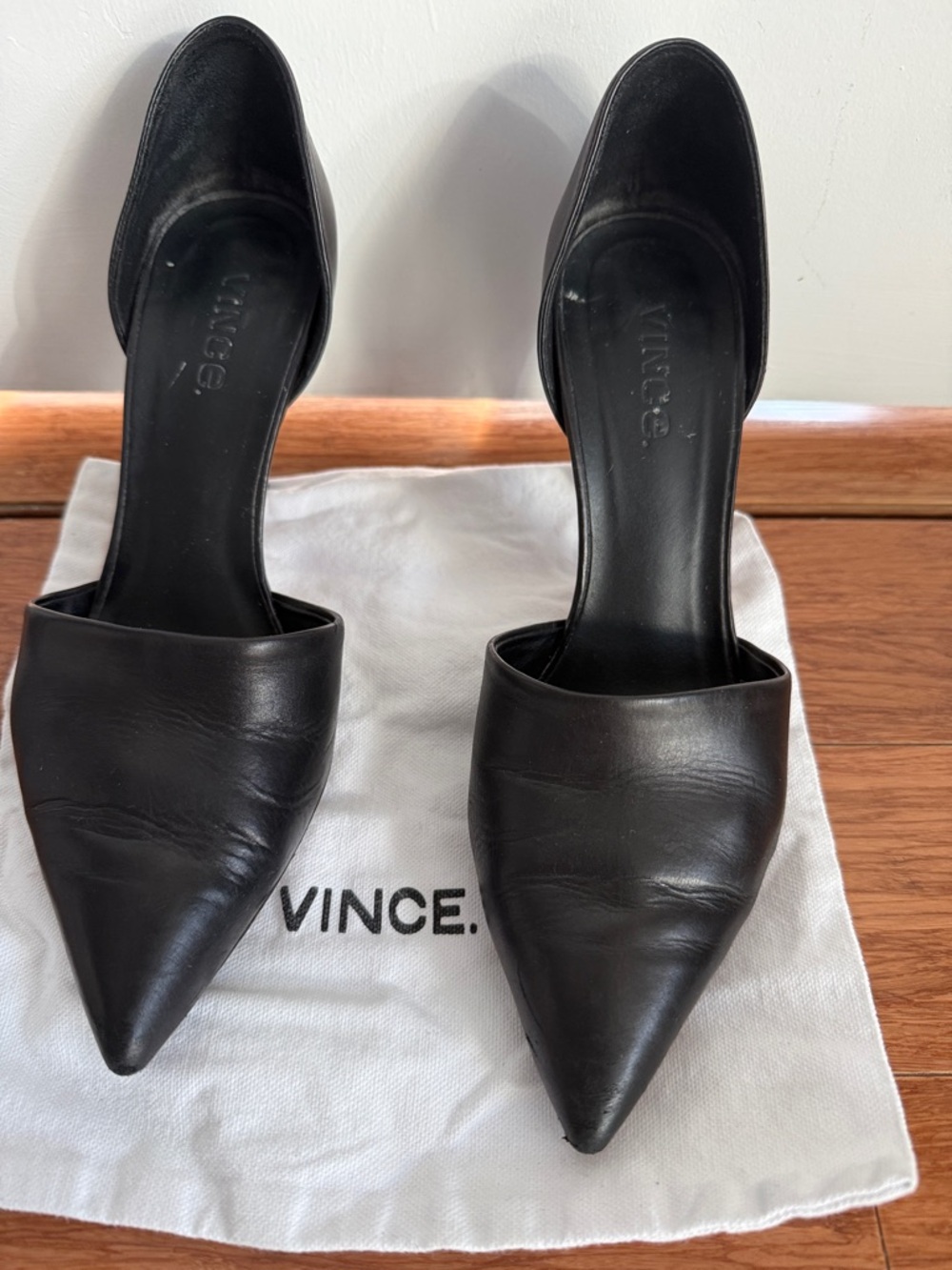 Vince Black Pointed D'Orsay Slip-On Heels